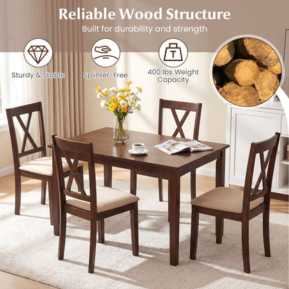 Wooden Dining Chairs Set of 4 Fabric Upholstered Kitchen Chairs