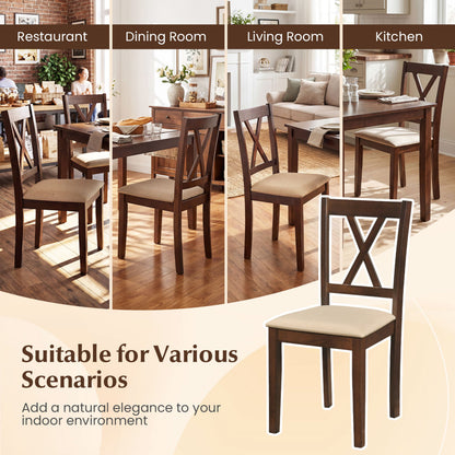 Wooden Dining Chairs Set of 4 Fabric Upholstered Kitchen Chairs