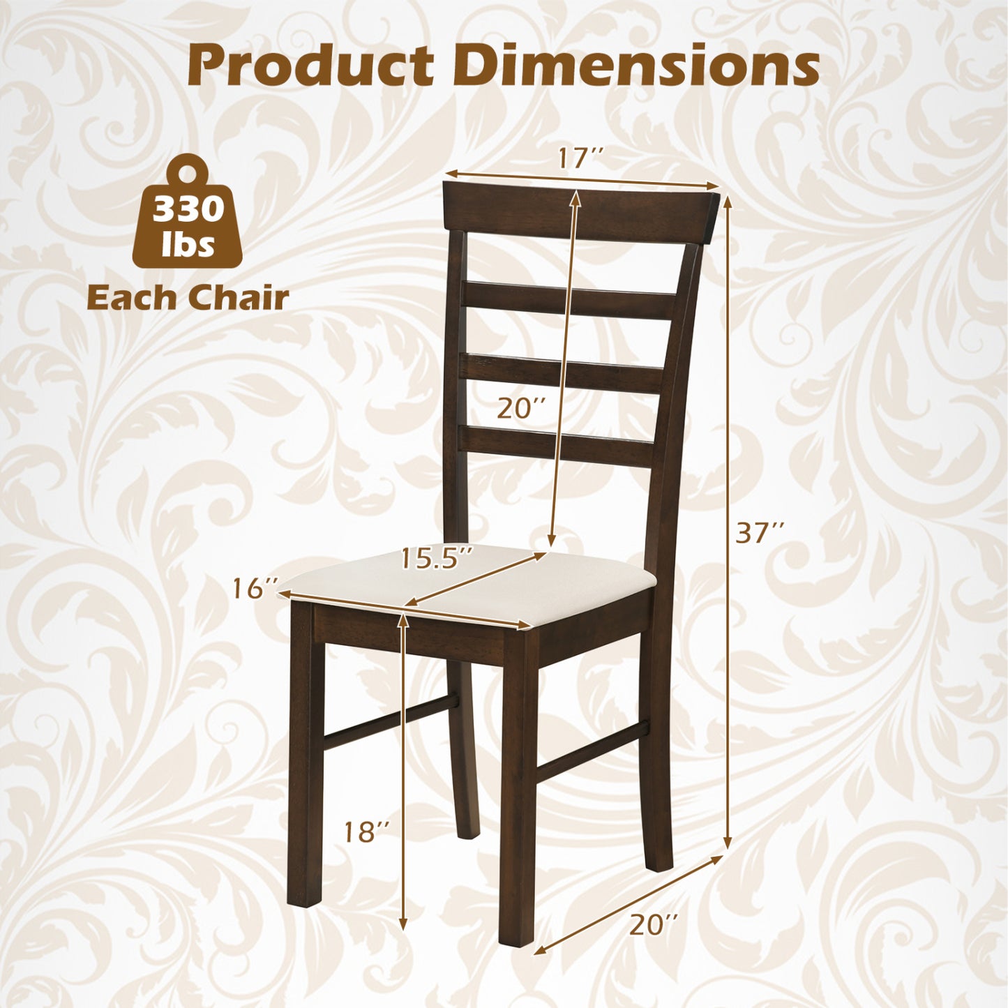 Dining Chairs Set of 4 with Fabric Cushion and Wood Frame