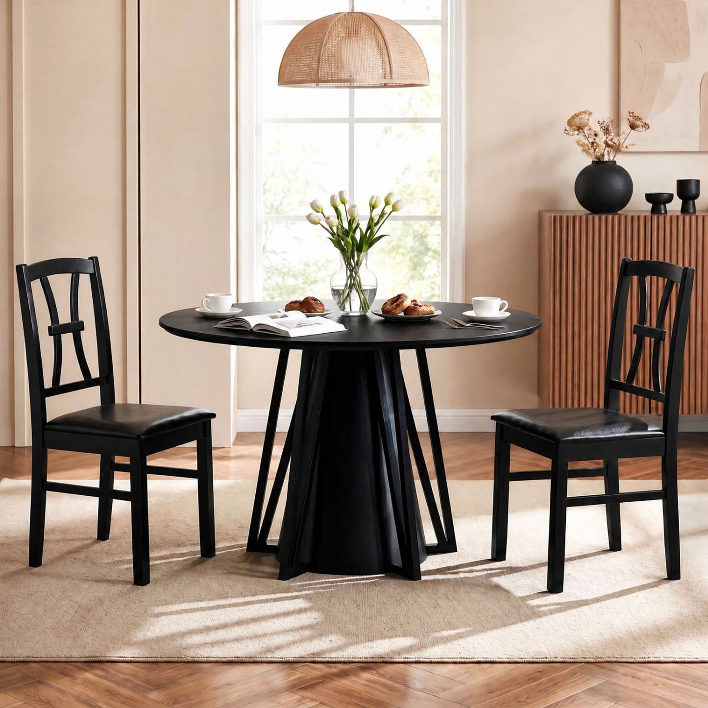 Dining Chairs Set of 2 with Padded Faux Leather Seats