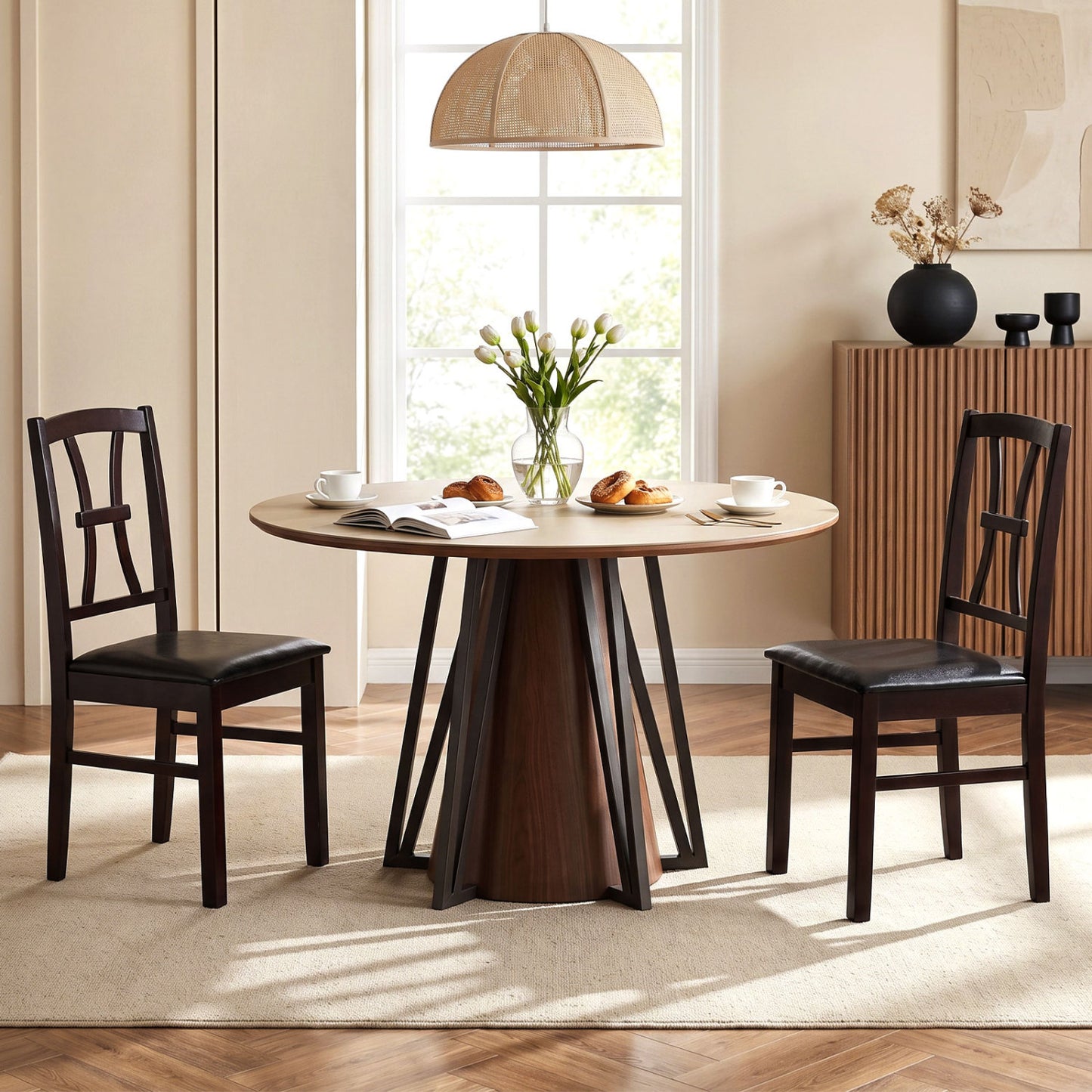 Dining Chairs Set of 2 with Padded Faux Leather Seats