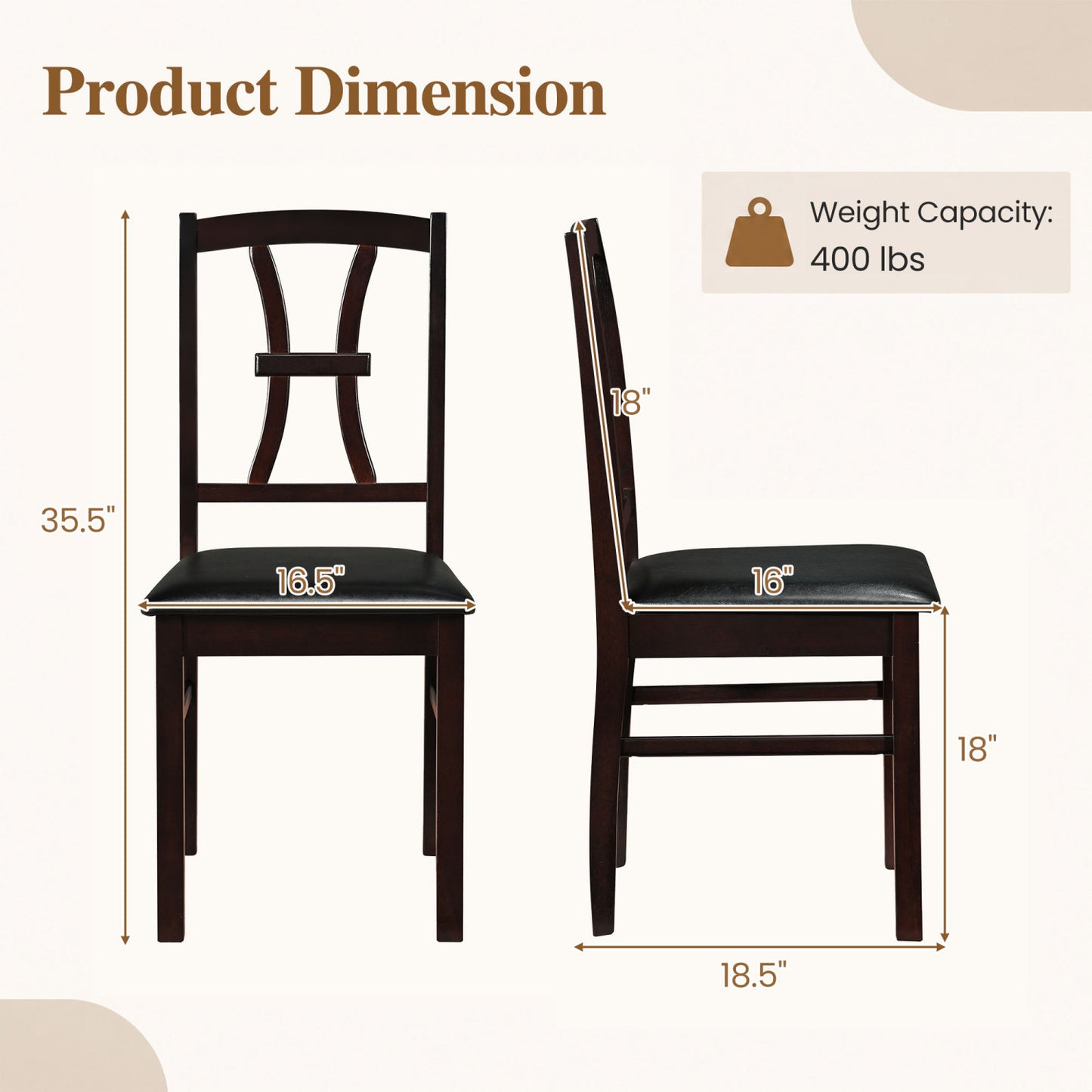 Dining Chairs Set of 2 with Padded Faux Leather Seats