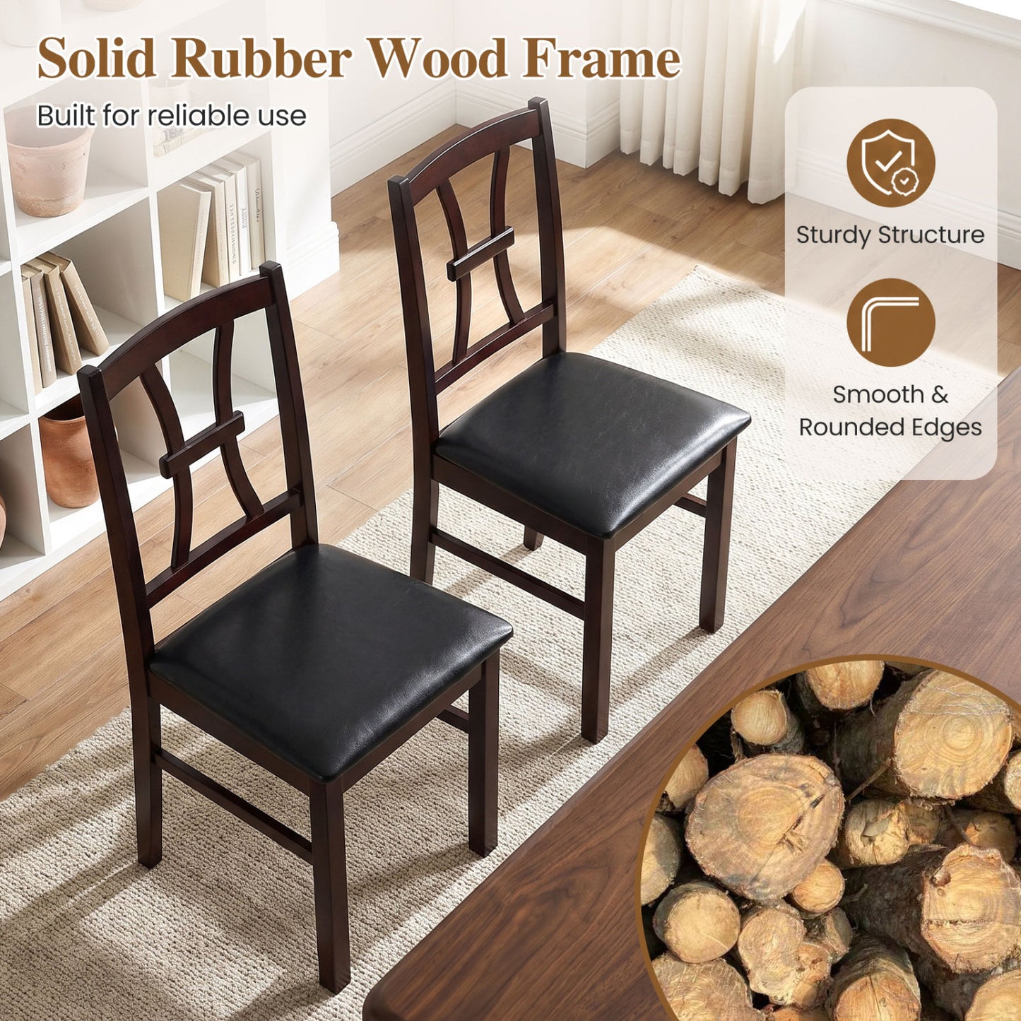 Dining Chairs Set of 2 with Padded Faux Leather Seats
