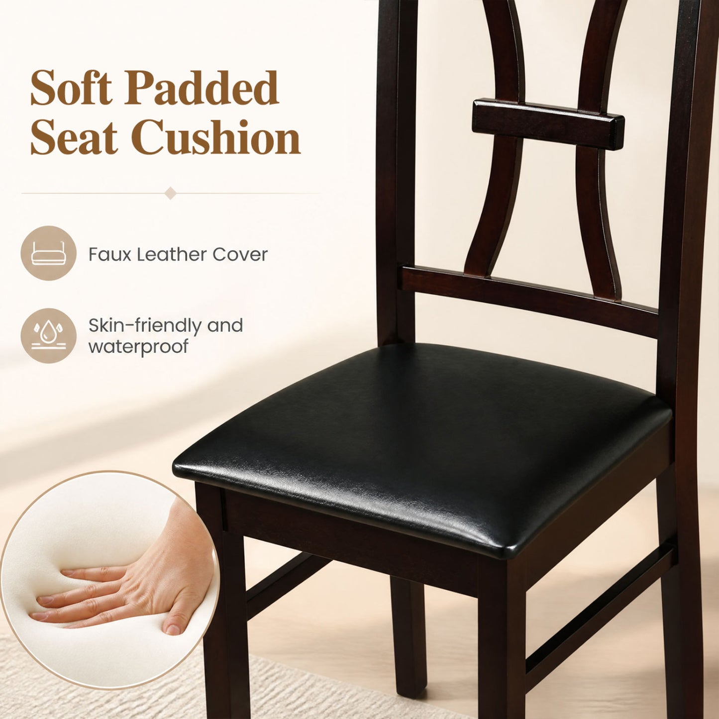 Dining Chairs Set of 2 with Padded Faux Leather Seats