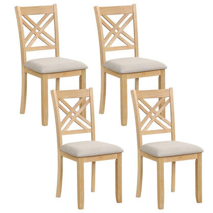 Wooden Dining Chairs Set of 4 with Fabric Padded Seat and Solid Rubber Wood for Kitchen
