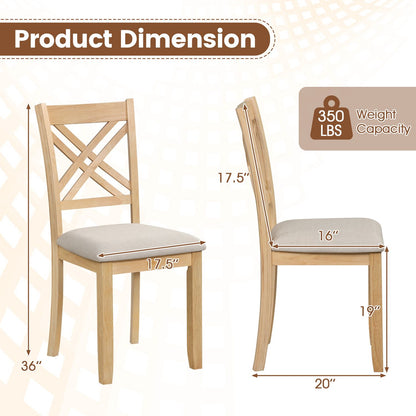 Wooden Dining Chairs Set of 4 with Fabric Padded Seat and Solid Rubber Wood for Kitchen