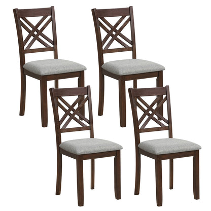 Wooden Dining Chairs Set of 4 with Fabric Padded Seat and Solid Rubber Wood for Kitchen
