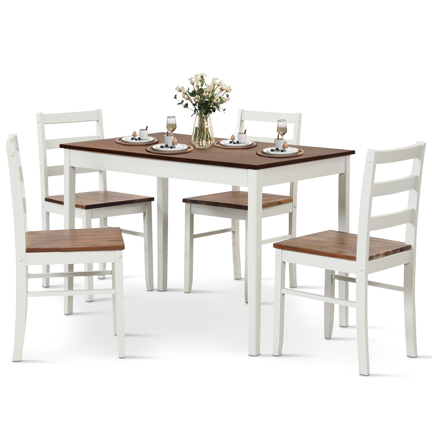 5-Piece Wooden Dining Set with Rectangular Table and 4 Chairs