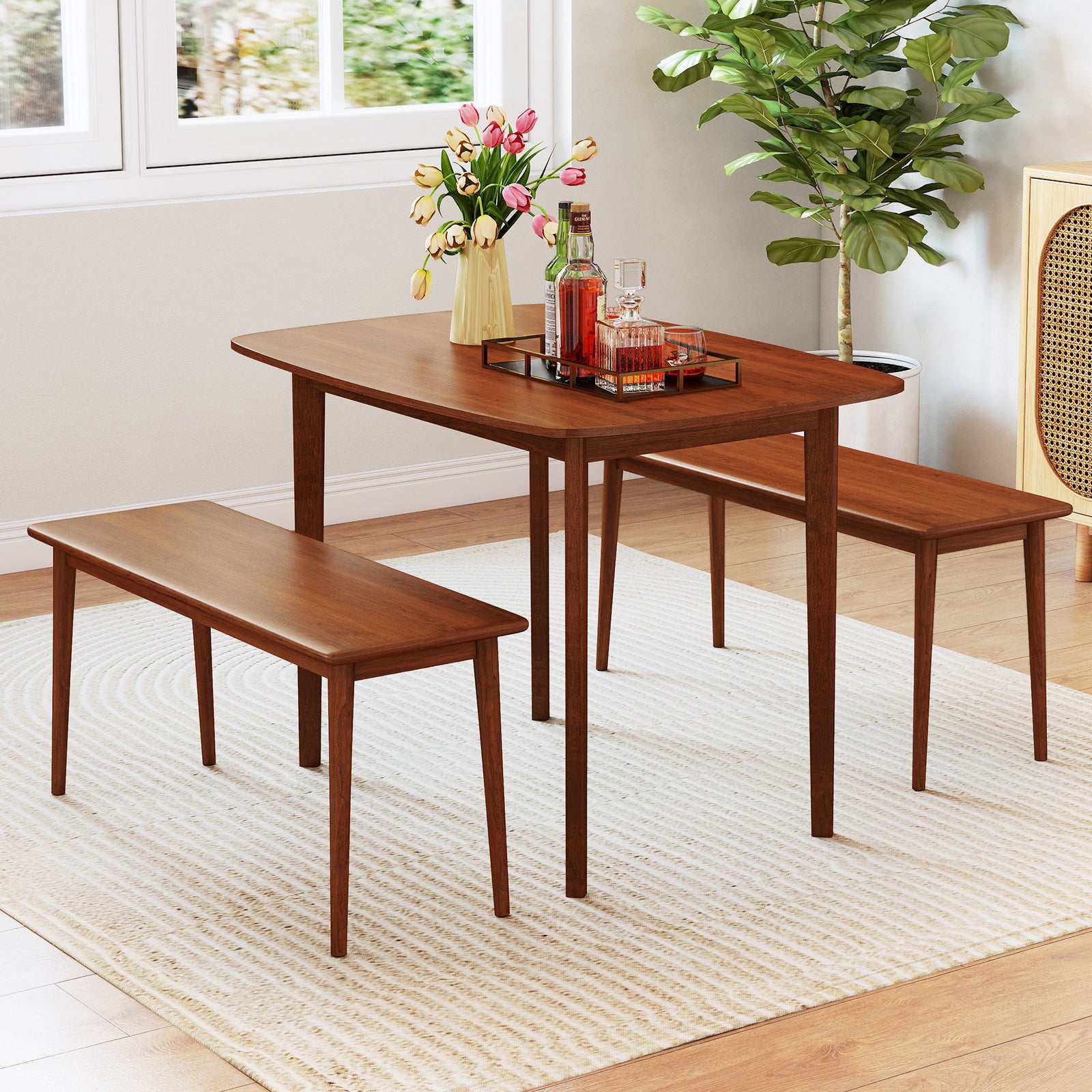 Wooden Dining Table for 2-4 People Kitchen Table with Rubber Wood Legs-Walnut
