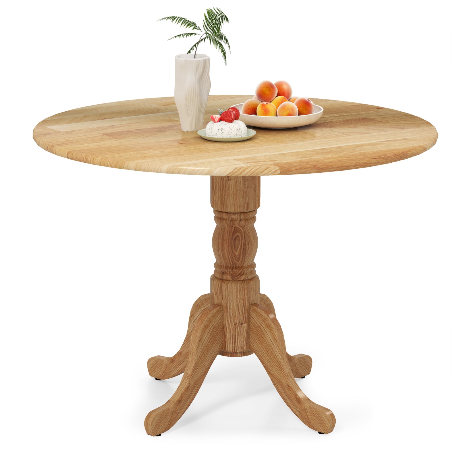 Wooden Dining Table with Round Tabletop and Curved Trestle Legs-Natural - Natural
