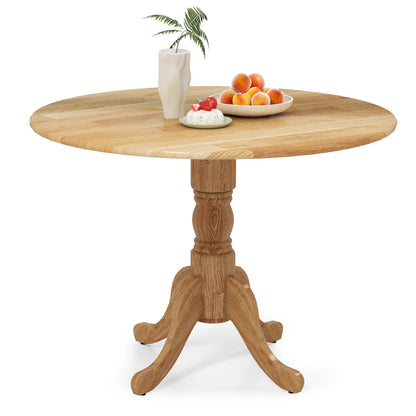 Wooden Dining Table with Round Tabletop and Curved Trestle Legs-Natural - Natural