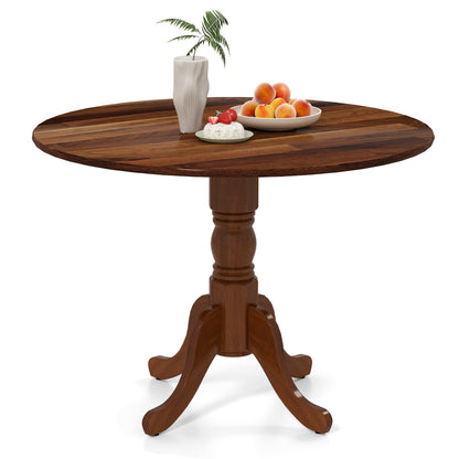 Wooden Dining Table with Round Tabletop and Curved Trestle Legs-Natural - Walnut