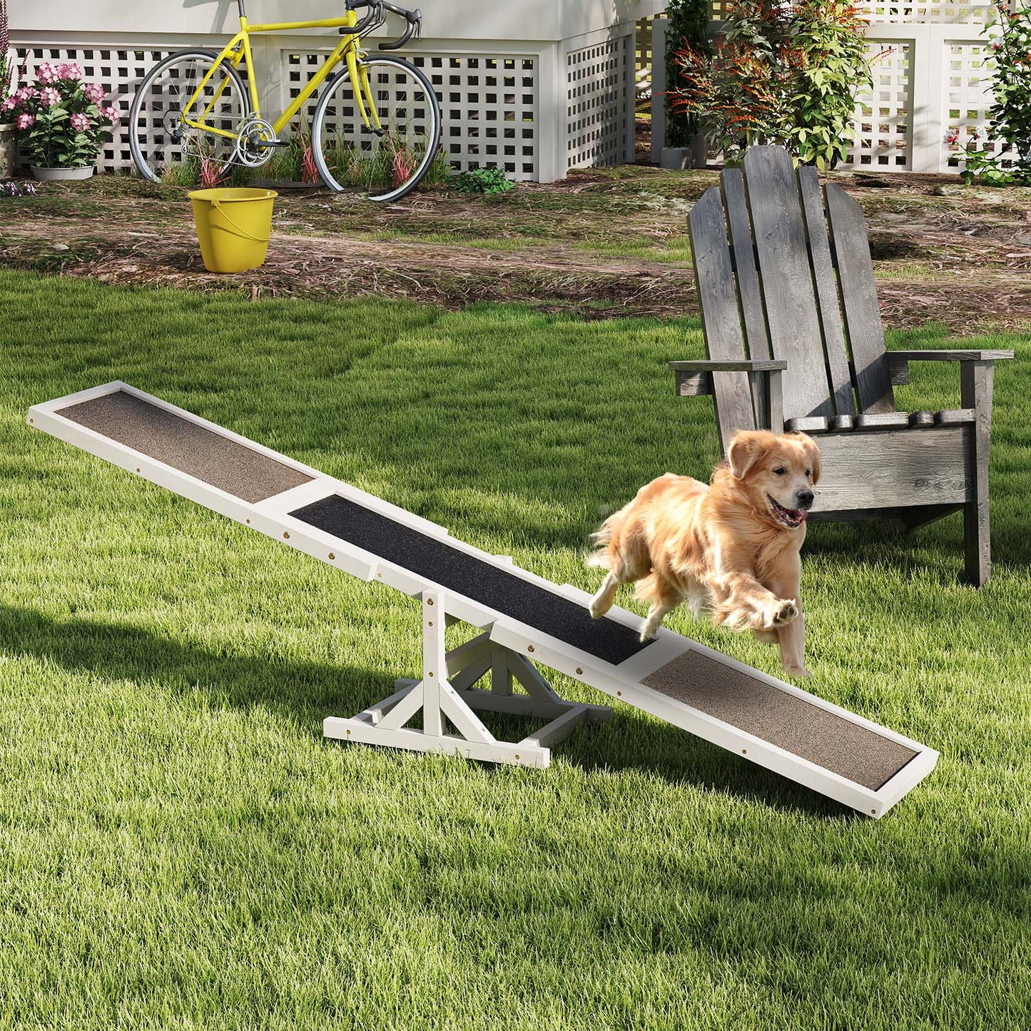 Wooden Dog Agility Seesaw Dog Outdoor Run Game Toy for Obstacle Courses-White