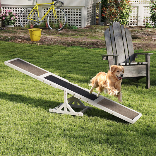 Wooden Dog Agility Seesaw Dog Outdoor Run Game Toy for Obstacle Courses-White
