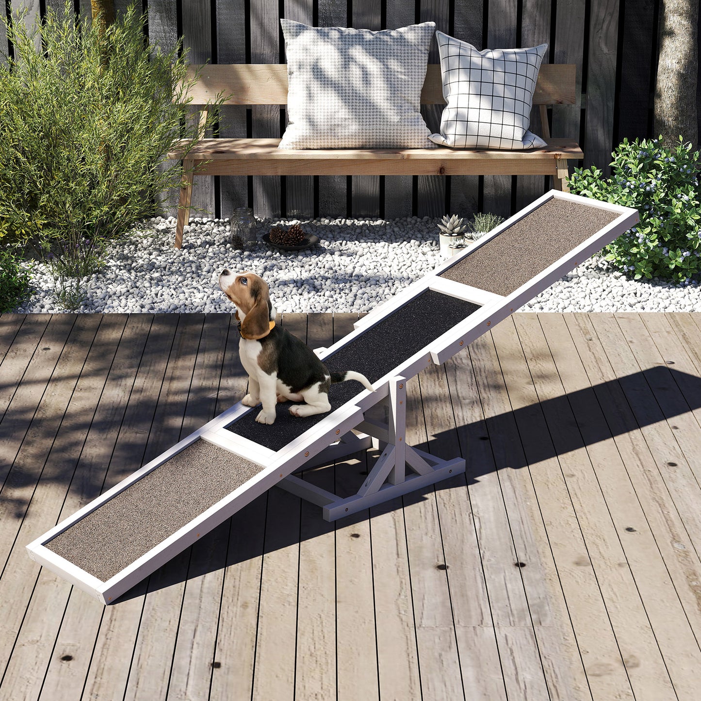 Wooden Dog Agility Seesaw Dog Outdoor Run Game Toy for Obstacle Courses-White