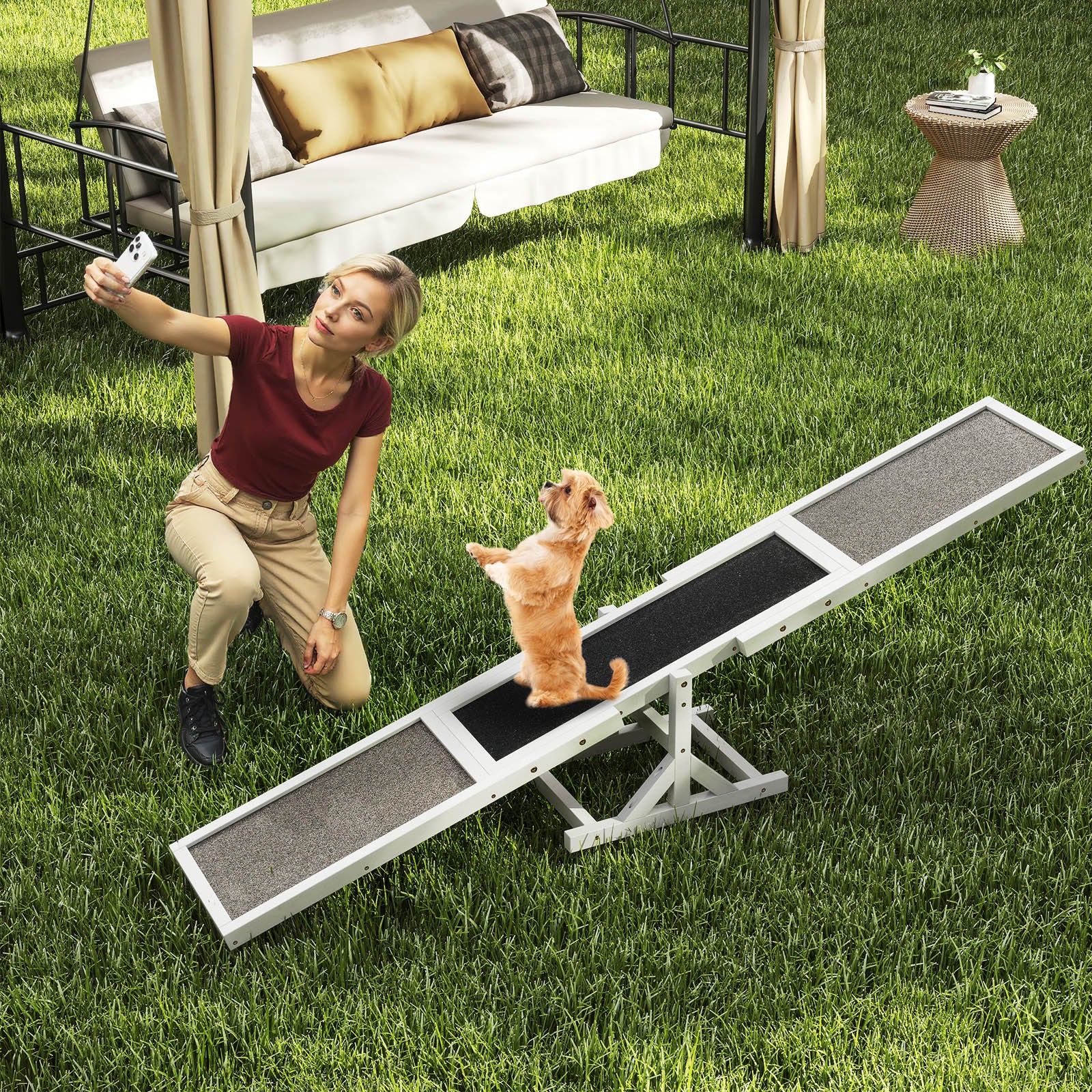 Wooden Dog Agility Seesaw Dog Outdoor Run Game Toy for Obstacle Courses-White