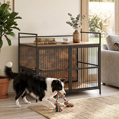 Dog Crate Furniture for Medium Dogs with Bowls and Holder