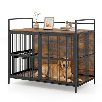 Dog Crate Furniture for Medium Dogs with Bowls and Holder