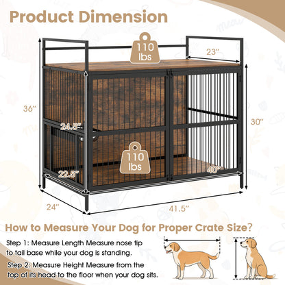 Dog Crate Furniture for Medium Dogs with Bowls and Holder