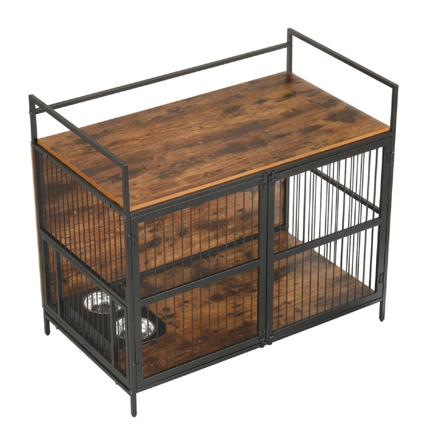 Dog Crate Furniture for Medium Dogs with Bowls and Holder