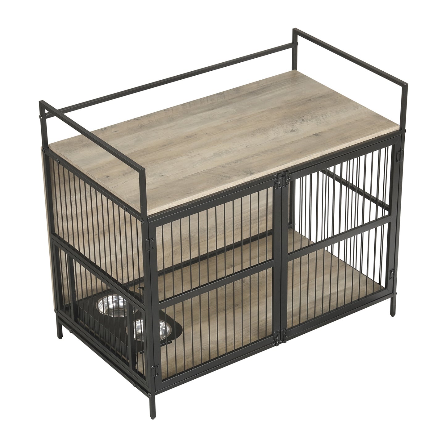 Dog Crate Furniture for Medium Dogs with Bowls and Holder
