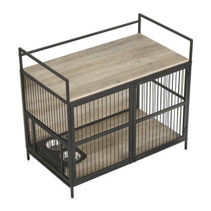 Dog Crate Furniture for Medium Dogs with Bowls and Holder