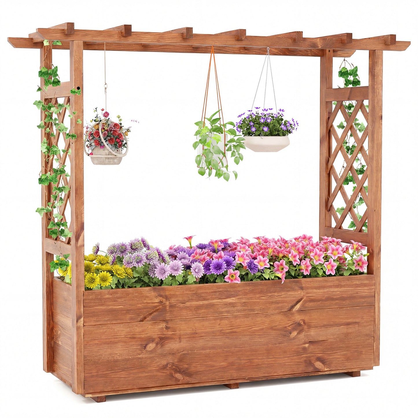 Raised Garden Bed Wooden Elevated Planter Box with Hanging Roof-L - Orange