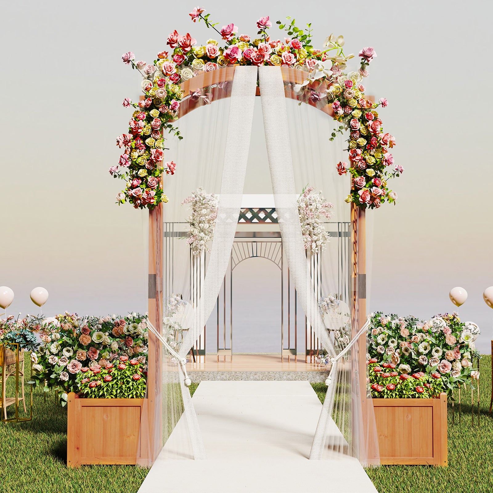 Wooden Garden Arbor with Planter and Trellis for Climbing Plants Decorations-Orange