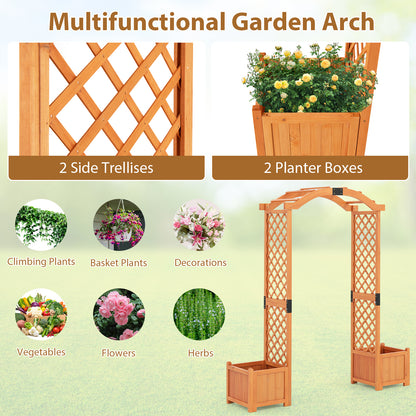 Wooden Garden Arbor with Planter and Trellis for Climbing Plants Decorations-Orange