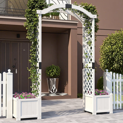 Wooden Garden Arbor with Planter and Trellis for Climbing Plants Decorations-White
