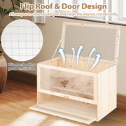 Wooden Hamster Cage with Mesh Flip Roof-Natural