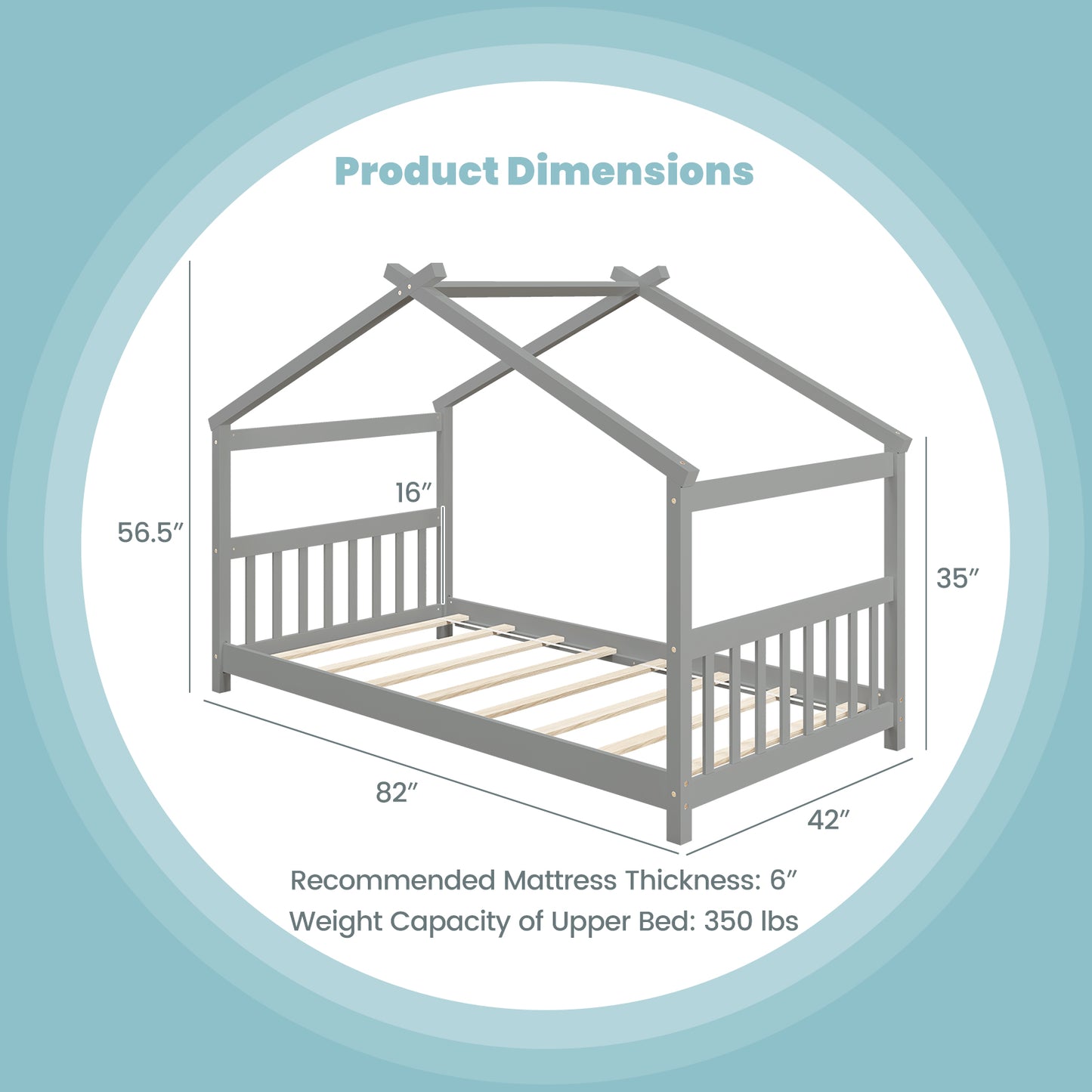 Twin Size Wooden House Bed with Roof