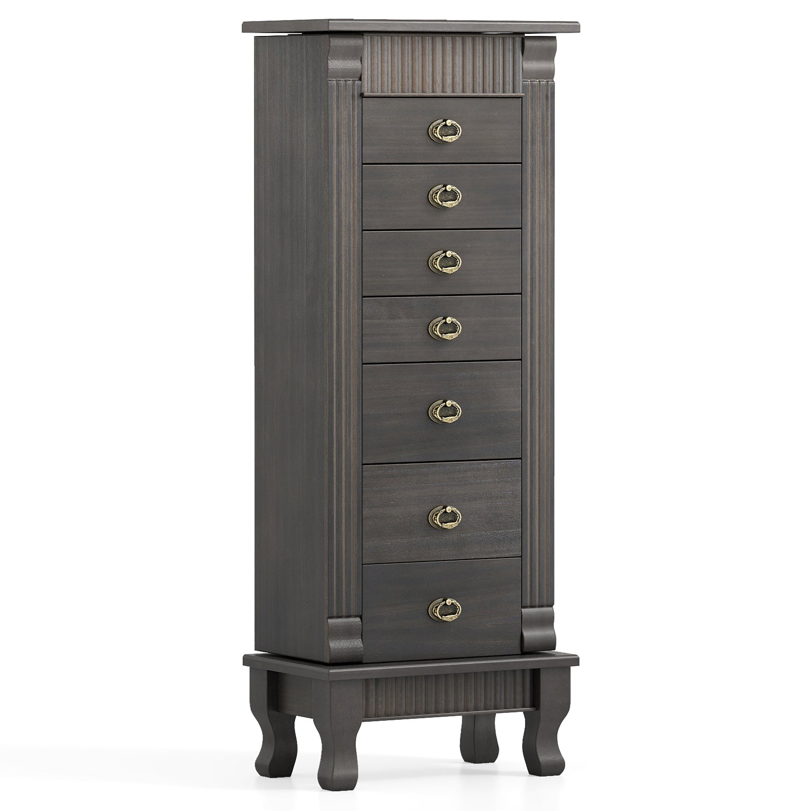 Wooden Jewelry Armoire Cabinet Storage Chest with Drawers and Swing Doors-Gray