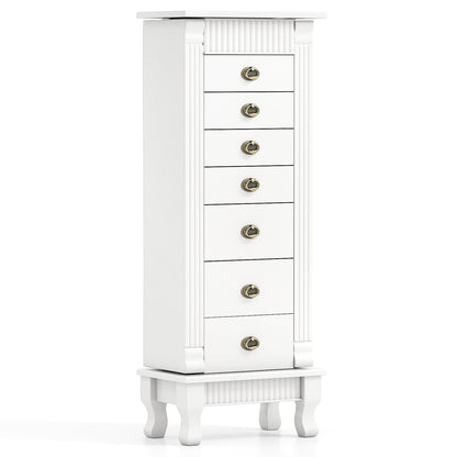 Wooden Jewelry Armoire Cabinet Storage Chest with Drawers and Swing Doors-White