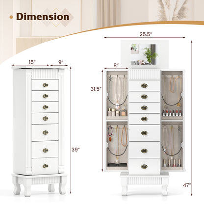 Wooden Jewelry Armoire Cabinet Storage Chest with Drawers and Swing Doors-White