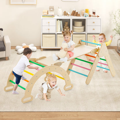 5-in-1 Wooden Kids Climber Toys with Triangle Arch Ramp