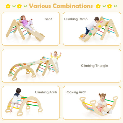 5-in-1 Wooden Kids Climber Toys with Triangle Arch Ramp