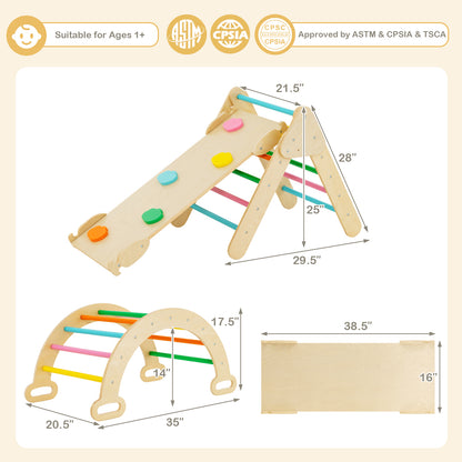 5-in-1 Wooden Kids Climber Toys with Triangle Arch Ramp