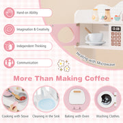 Wooden Kids Kitchen Playset with Coffee Maker for kids-Pink