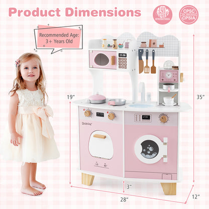 Wooden Kids Kitchen Playset with Coffee Maker for kids-Pink