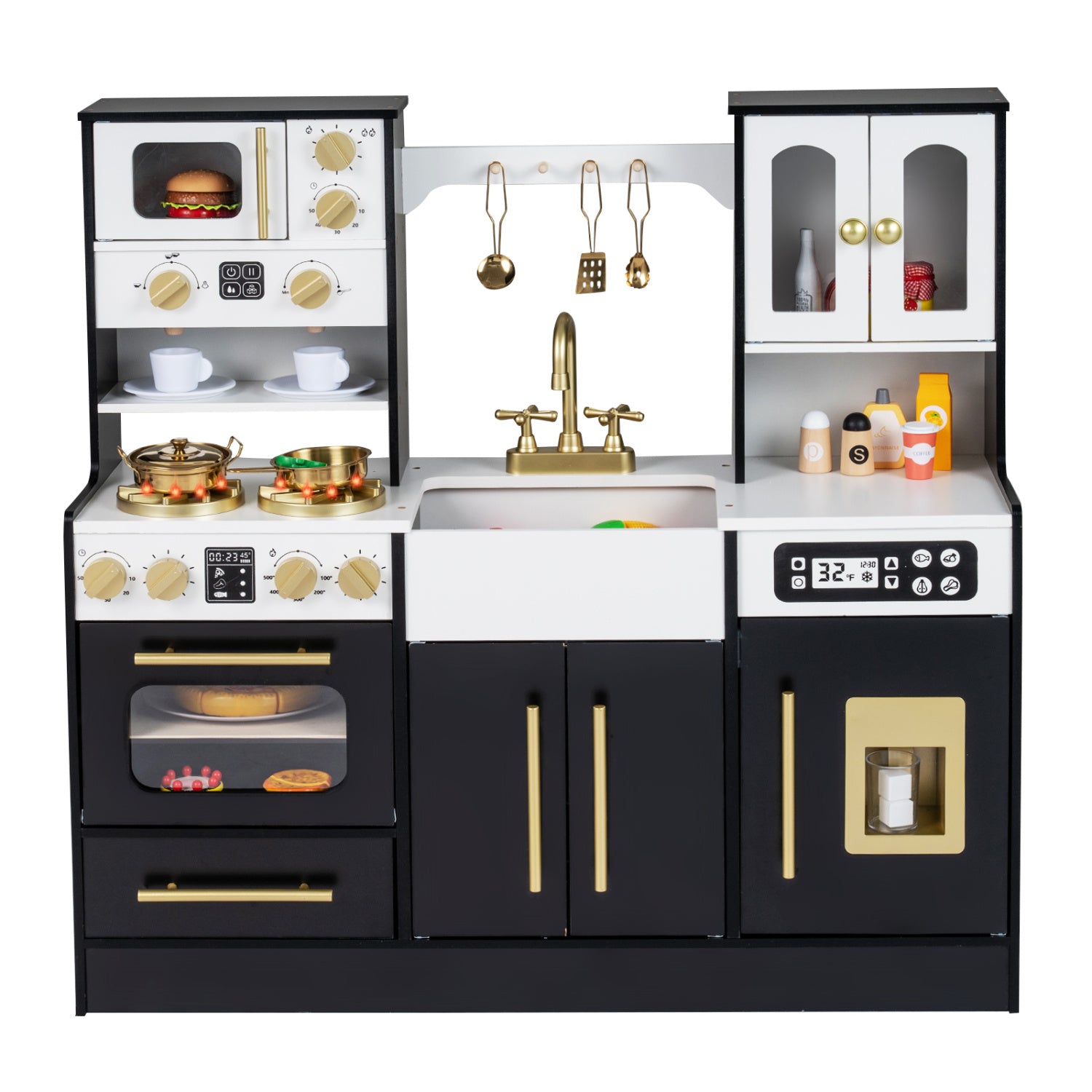 Wooden Kids Kitchen Playset with Realistic Lights and Sounds