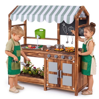 Wooden Mud Kitchen with 8 Accessories & Chalkboard for Kids 3+