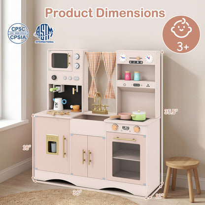 Wooden Play Kitchen Set with Microwave and Coffee Maker