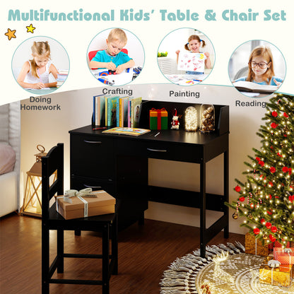 Wooden Kids Study Desk and Chair Set Student Workstation-Black
