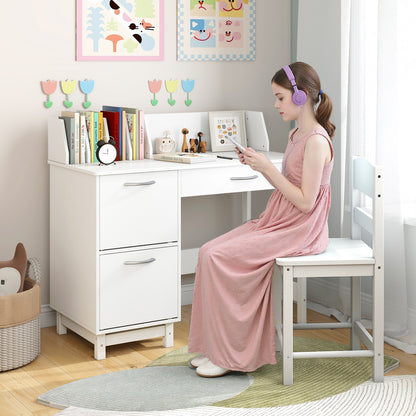 Wooden Kids Study Desk and Chair Set Student Workstation-White
