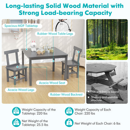 Wooden Kids Table and 2 Chairs Set with Anti-slip Foot Pads