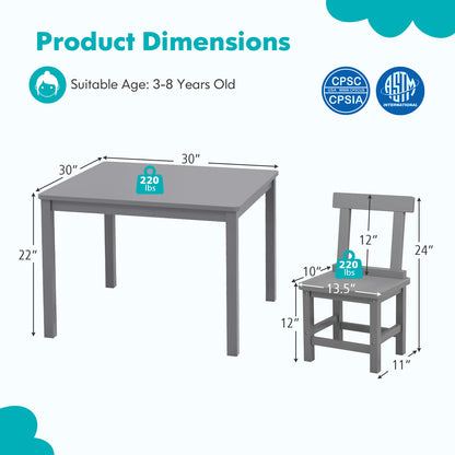 Wooden Kids Table and 2 Chairs Set with Anti-slip Foot Pads