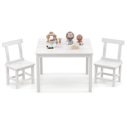 Wooden Kids Table and 2 Chairs Set with Anti-slip Foot Pads-White - White