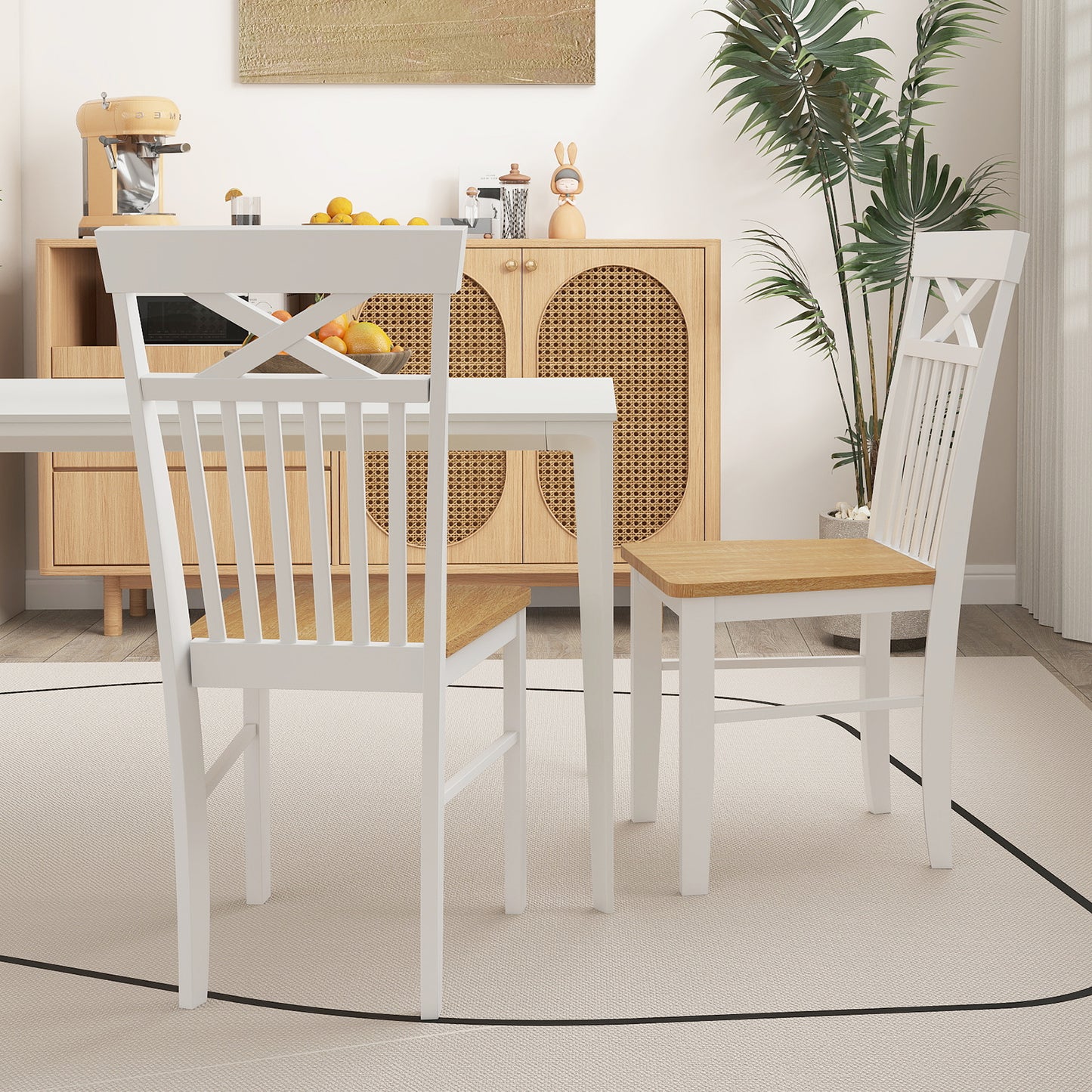 Wooden Kitchen Dining Chair Set of 2 with Rubber Wood Frame-Natural