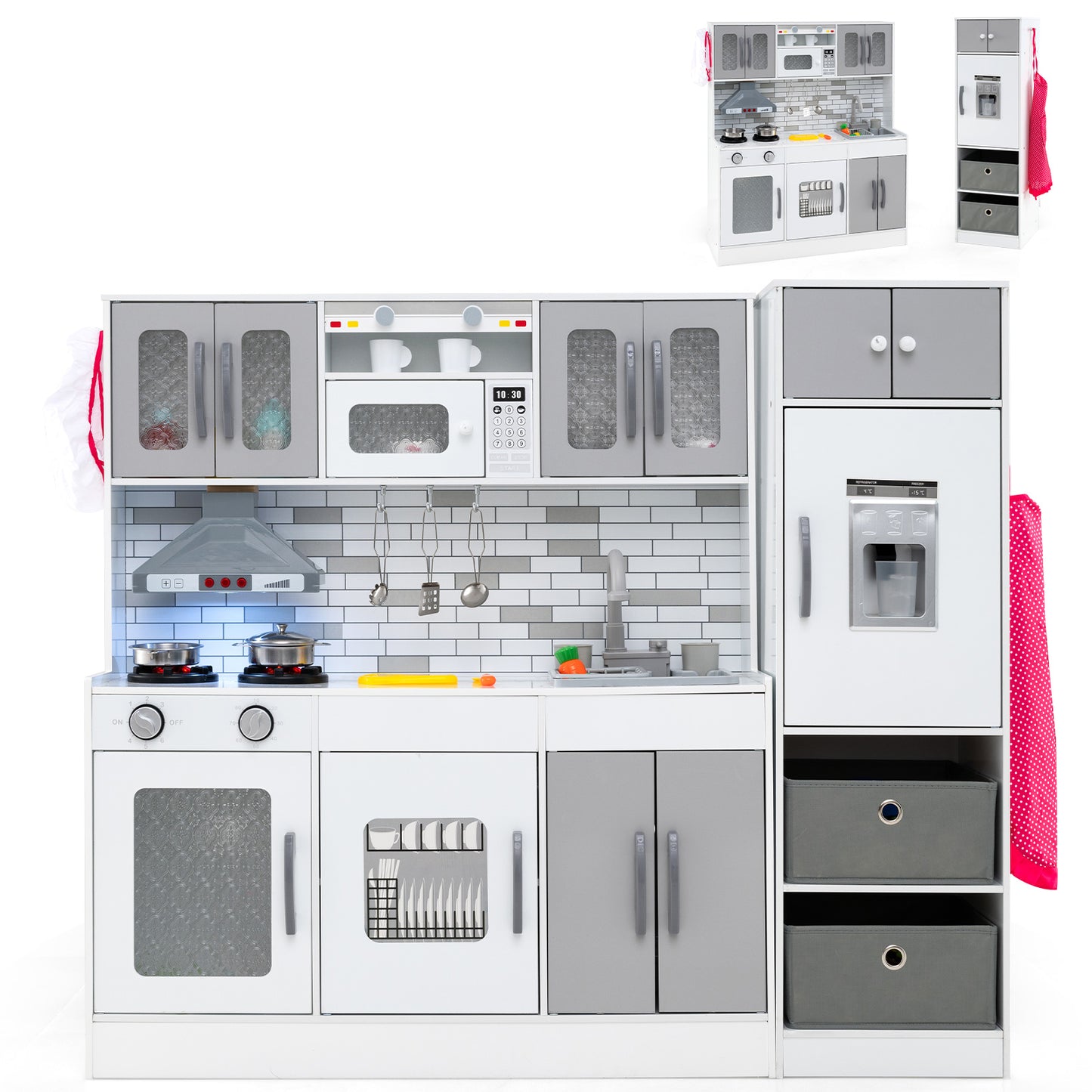 Wooden Kitchen Playset with Lights and Sounds for Ages 3+